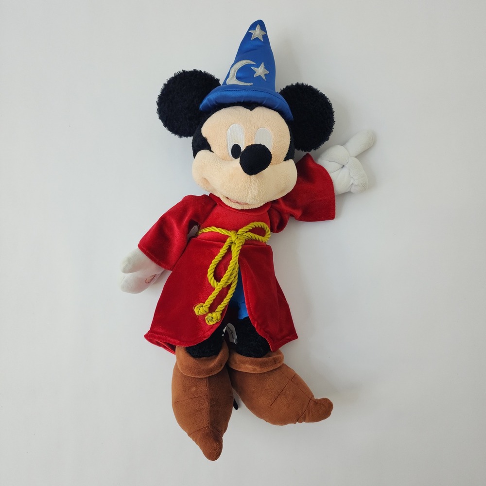 Disney Parks Sorcerer Mickey Mouse Plush Fantasia Wizard Red Robe 22 Inch Large